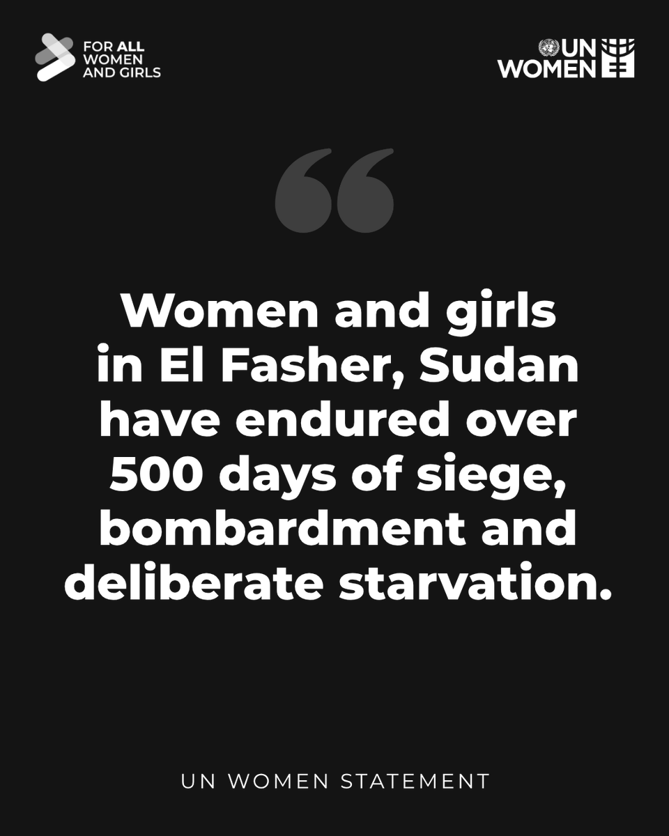 The crisis in El Fasher has entered a devastating phase.

Nearly 300,000 women and girls remain trapped under siege, facing starvation, bombardment, and sexual violence.

The world must act now to protect civilians and ensure accountability.

🔗 Our statement: