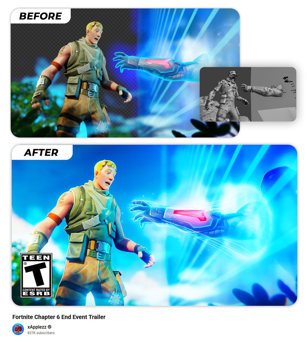 easkateconcepts's tweet image. Fortnite Chapter 7 Trailer Thumbnail for @xAppIezz!

before &amp;amp; after with solid mode view✏️

#FortniteArt