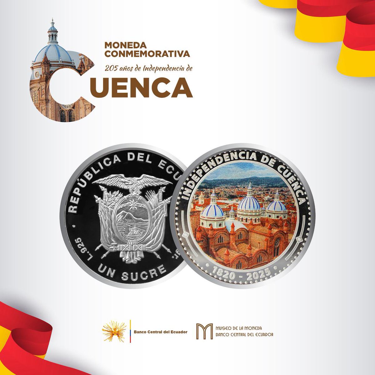 El #BCE presentó la moneda conmemorativa por los 205 años de la Independencia de Cuenca.🪙

En el evento de lanzamiento, el Presidente de la #JPRFM, <a href="/gecamachod/">Gustavo Camacho</a>, destacó la relevancia histórica y cultural de Cuenca, ciudad que une tradición, modernidad y espíritu de libertad.