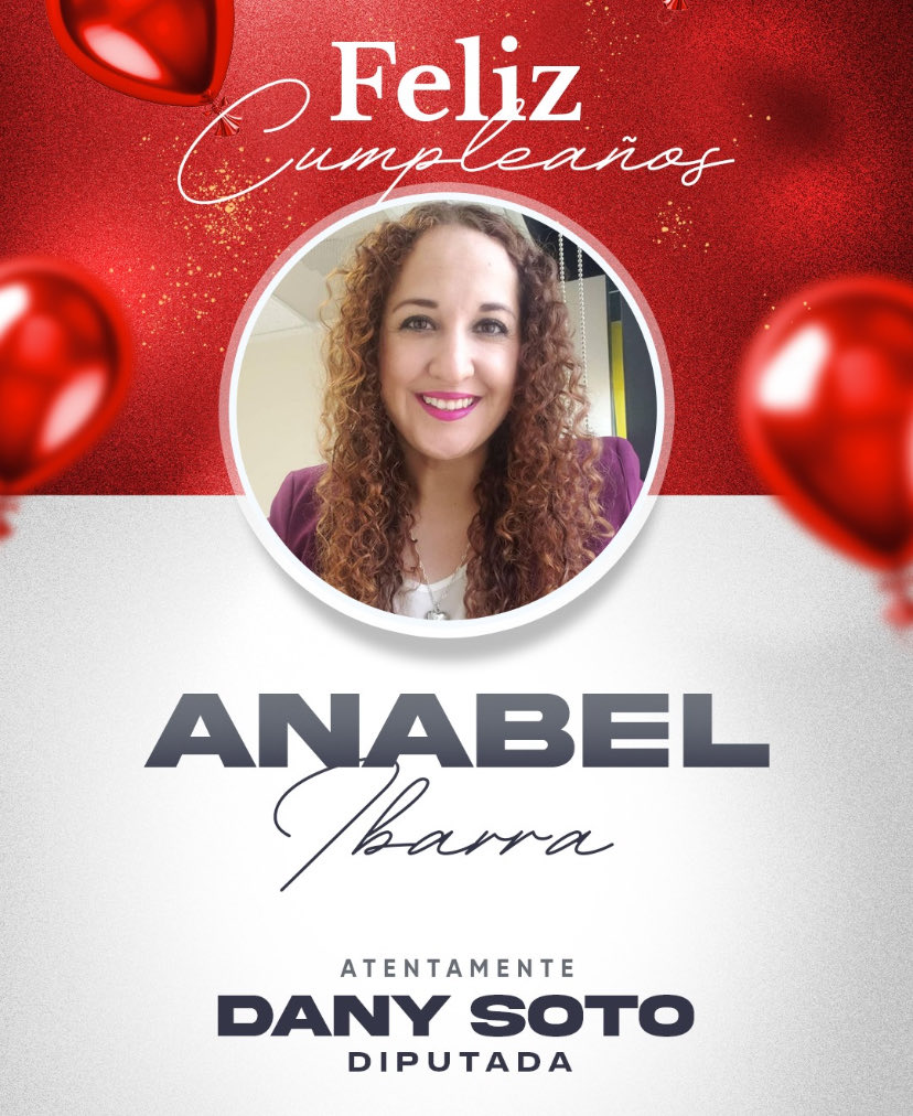 ¡Feliz cumple <a href="/anabelibarrab/">Anabel Ibarra</a>! 🙋🏻‍♀️🎂🎈

Que hoy sea un día lleno de alegría, abrazos sinceros y buenos momentos. 🎉🎈

Que la vida te siga sonriendo y te regale muchos éxitos más. ¡Disfruta tu día al máximo! 🌟