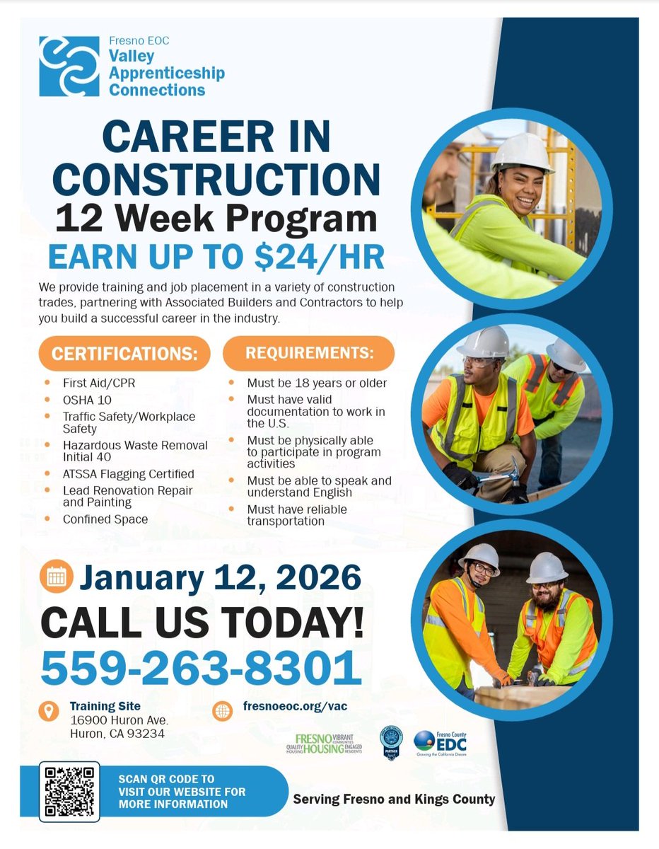 ValleyGREENJobs's tweet photo. Great opportunity to get training for a career in construction to join the trades!!

 #HuronLOVE #HuronTHRIVES

¡¡Gran oportunidad para obtener capacitación para una carrera en construcción para unirse a los oficios!! https://t.co/7tQeqmVzjP
