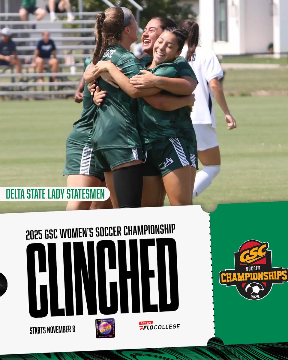 GulfSouth's tweet image. TICKET PUNCHED 🎟️🏆

@deltastatewsoc secured a spot in the 2025 #GSCwsoc Championship! The Lady Statesmen will make their fourth tournament appearance.

#GSCchamp | @FloFC_