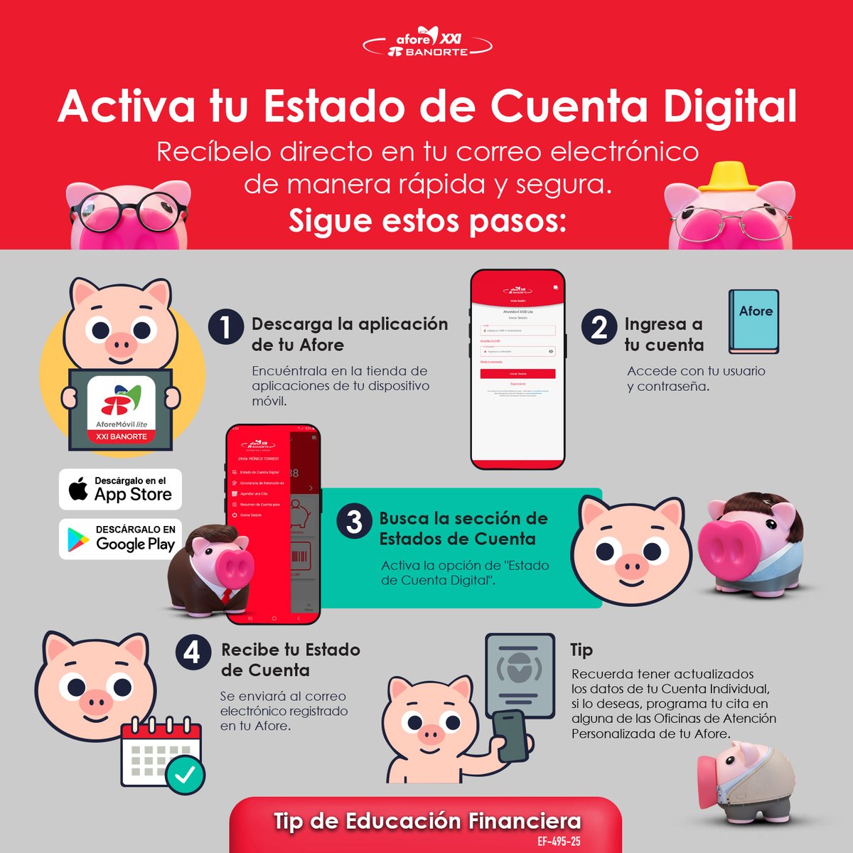 📲 Con tu Estado de Cuenta Digital puedes consultar tu saldo, aportaciones y movimientos de forma rápida, segura y sin papeleo.

💬 Comenta si necesitas ayuda: bit.ly/49w4xEJ

#EstadoDeCuentaAfore #Tramites #AhorroParaElRetiro #EducacionFinanciera #BienestarFinanciero
