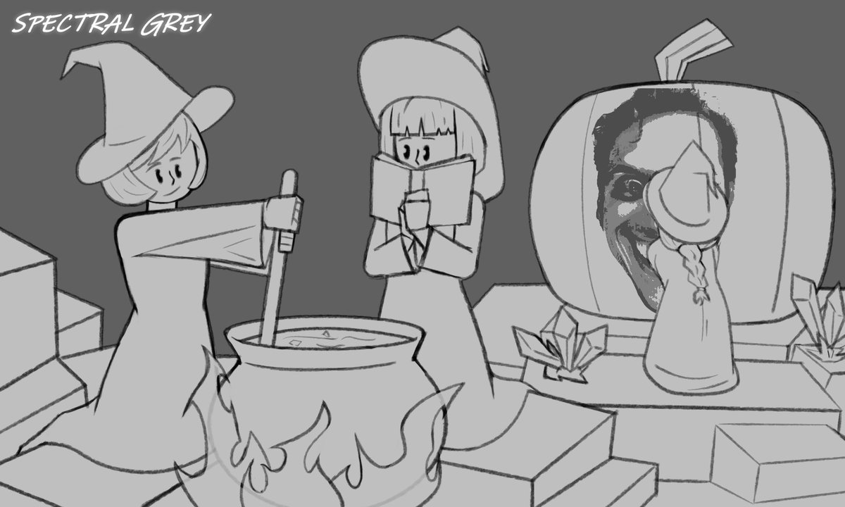 Spectral_Grey's tweet image. Sketched the Vintage Story witch statues, cus that game made me forget to draw something for Halloween.