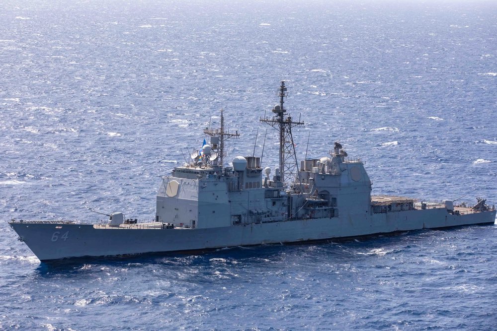 The USS Gettysburg (CG-64), a Ticonderoga-class guided-missile cruiser, the same one which accidentally downed an F/A-18F Super Hornet in a blue-on-blue incident last December during operations against the Houthis in Yemen, has arrived in the Southern Caribbean, on an unscheduled