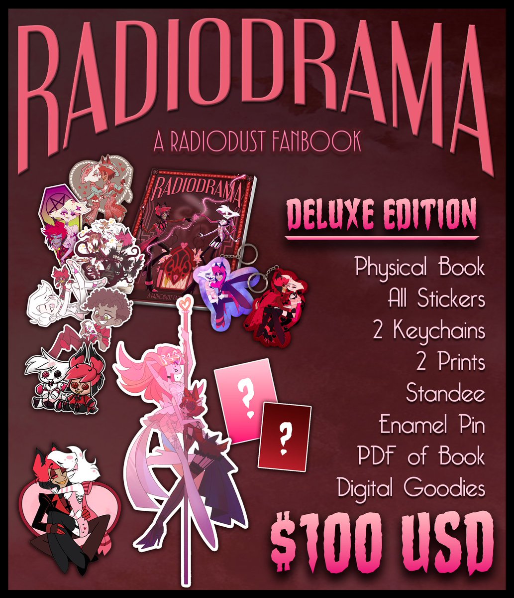 RDZine25's tweet photo. RADIODRAMA - the RadioDust Fanbook is here!❤️

Here are the sweet and spooky bundles! Preorders open Nov 10! ~ 

Profits to be donated to charity!

#radiodust #HazbinHotel #HazbinHotelFanart  #AlastorHazbinHotel #angeldusthazbinhotel https://t.co/seN99MOKyf