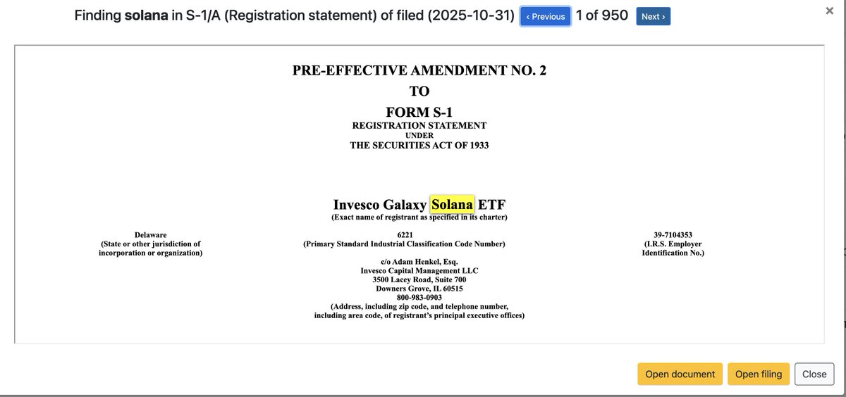 Invesco Galaxy Solana ETFのSEC S-1/A提出文書のプレビュー