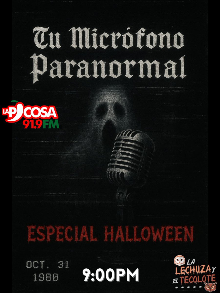 ESTA NOCHE en LA LECHUZA Y EL TECOLOTE hoy hablaremos de TU MICRÓFONO PARANORMAL 🎙️🧟‍♂️,  donde contaremos las experiencias más terroríficas que han tenido nuestros radioescuchas 👻Escúchalo hoy a partir de las 9 de la noche por el 91.9 de tu radio o en lapicosa919.com