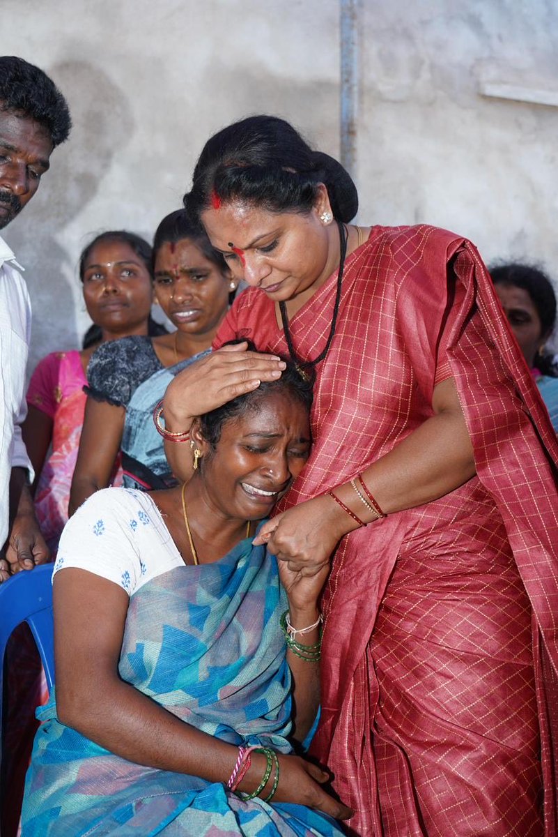 RaoKavitha's tweet photo. Even before I visited Rampur, I had read about  Sri Varshita’s tragic death, but nothing prepared me for the pain I witnessed in her home.
As a mother, I was shaken to the core listening to her mother recount the unbearable loss of her daughter, a bright and confident girl who dreamt of becoming an IAS or IPS officer.
Sri Varshita, a student from PV Narasimha Rao’s village Vangara, was studying at a BC Residential Hostel when she died under suspicious circumstances. This is a deeply unfortunate incident that demands answers.
The government and school authorities claim it was a suicide, but her parents say she spoke to them barely an hour before her death. Within an hour and a half, the tragedy occurred.
Neither the teachers nor the police provided any explanation. Shockingly, she was sent away without even calling an ambulance. How can anyone act with such lack of humanity?
Her parents say only one thing, “We don’t want any other family to go through the pain we are suffering. We only want justice.”
In the last one and a half years, 110 children have died in welfare hostels across Telangana. Innocent lives have been lost and dreams extinguished, yet silence continues.
This is not about politics. It is about humanity and accountability. The government must act with compassion and urgency. BC Minister @Ponnam_INC and the district administration must act immediately.
A Special Inquiry and SIT must be constituted to uncover the truth behind Sri Varshita’s death and prevent such tragedies.
Telangana Jagruthi stands firmly with Sri Varshita’s family and with all parents who have lost their children in similar circumstances.

Justice must not remain a promise. It must be delivered.