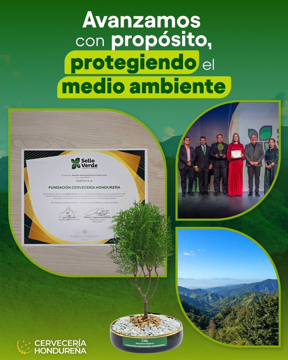 Brindamos por un futuro más verde.
La Municipalidad de San Pedro Sula nos reconoce con el Sello Verde 🌳 distinción que refuerza nuestro compromiso con la protección ambiental y la sostenibilidad.
Seguimos trabajando por un entorno que inspire orgullo a las futuras generaciones.