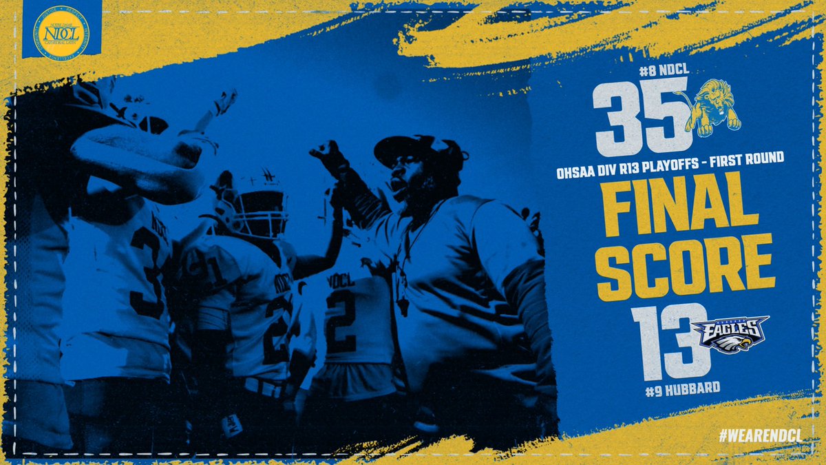 FB: FINAL‼️ The Lions knock off Hubbard 35-13 in the 1st Round of the OHSAA Playoffs 🦁

The first playoff win since 2020, and the first home playoff win since 2017‼️ The Lions advance and will travel to Perry next Friday Night.

#WeAreNDCL