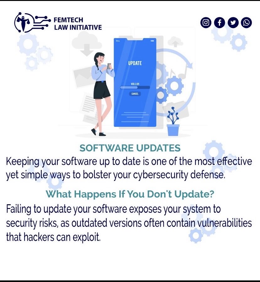 femtechXlaw's tweet image. Stay Safe Online
Keeping your software up to date is one of the steps you can take to enhance your online safety.Regular updates fix security vulnerabilities that hackers could exploit. Protect your devices and privacy with reliable antivirus software. #CyberSecurity