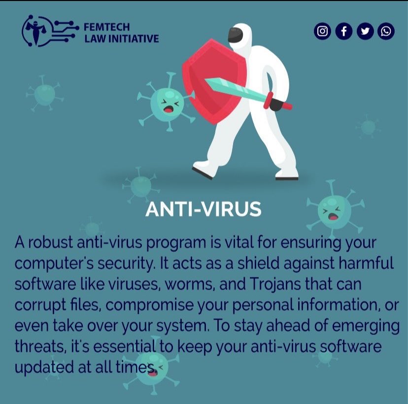 femtechXlaw's tweet image. Stay Safe Online
Keeping your software up to date is one of the steps you can take to enhance your online safety.Regular updates fix security vulnerabilities that hackers could exploit. Protect your devices and privacy with reliable antivirus software. #CyberSecurity