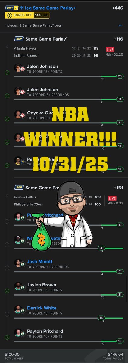FanduelGuru777's tweet photo. CASH IT FAM!!!!✅✅✅
LFG!!! 🔥🔥🔥🔥

Share those tickets and tag me!! 

TRUST THE PROCESS!! 
@DubClub_win https://t.co/OFhuXs6UHq