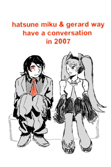 I said I would make weirder art this year. minizine I'll be giving out at kumoricon because I'll be cosplaying three cheers for sweet revenge miku on Sunday lolol... 1/3 