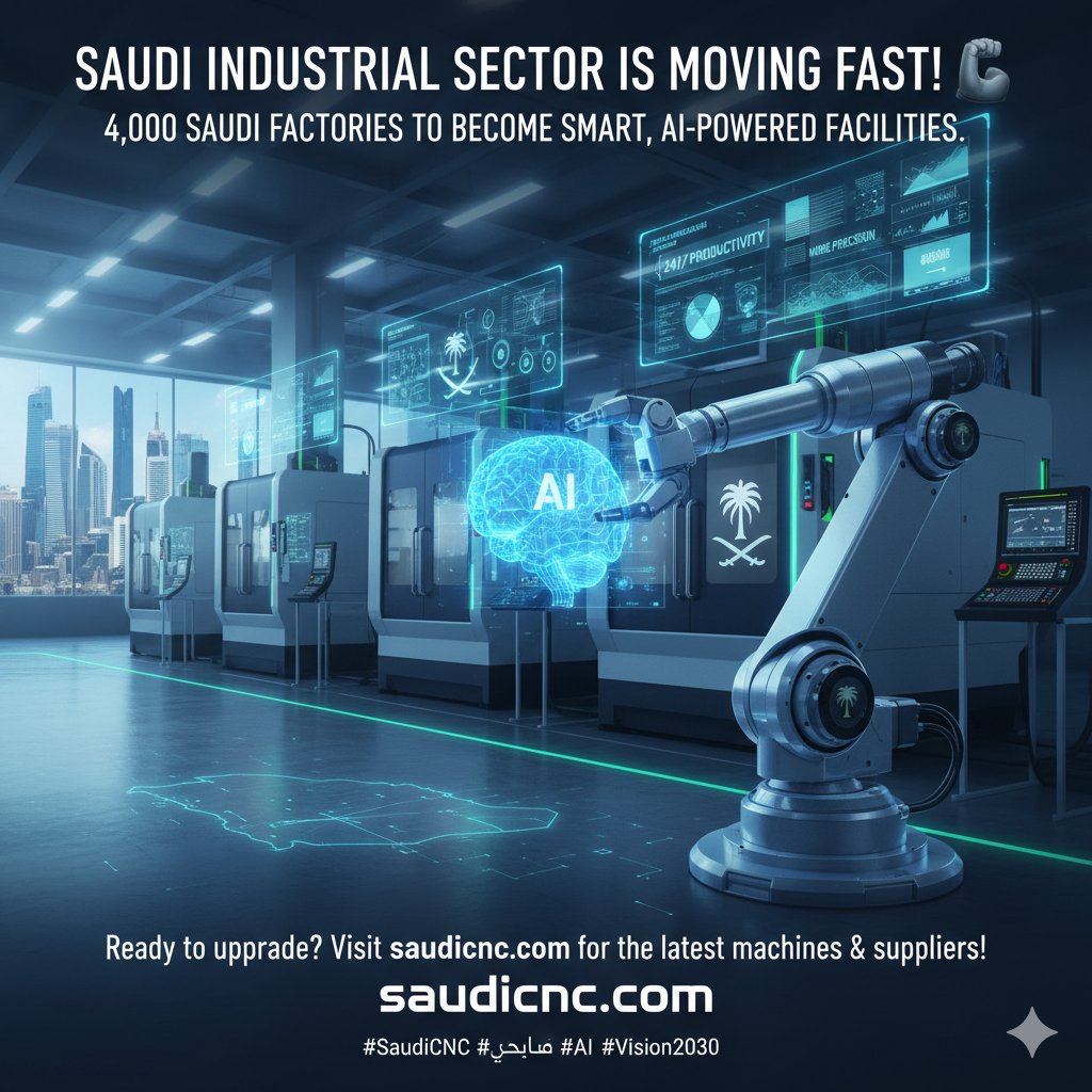 Saudicnc's tweet photo. Saudi industrial sector is moving FAST! 🦾
4,000 Saudi factories to become smart, AI-powered facilities. Global CNC & automation trends mean more speed, more precision, and 24/7 productivity.
Ready to upgrade? Visit https://t.co/tQ15K3rO4G for the latest machines & suppliers!
#SaudiCNC #صناعة #AI #Vision2030