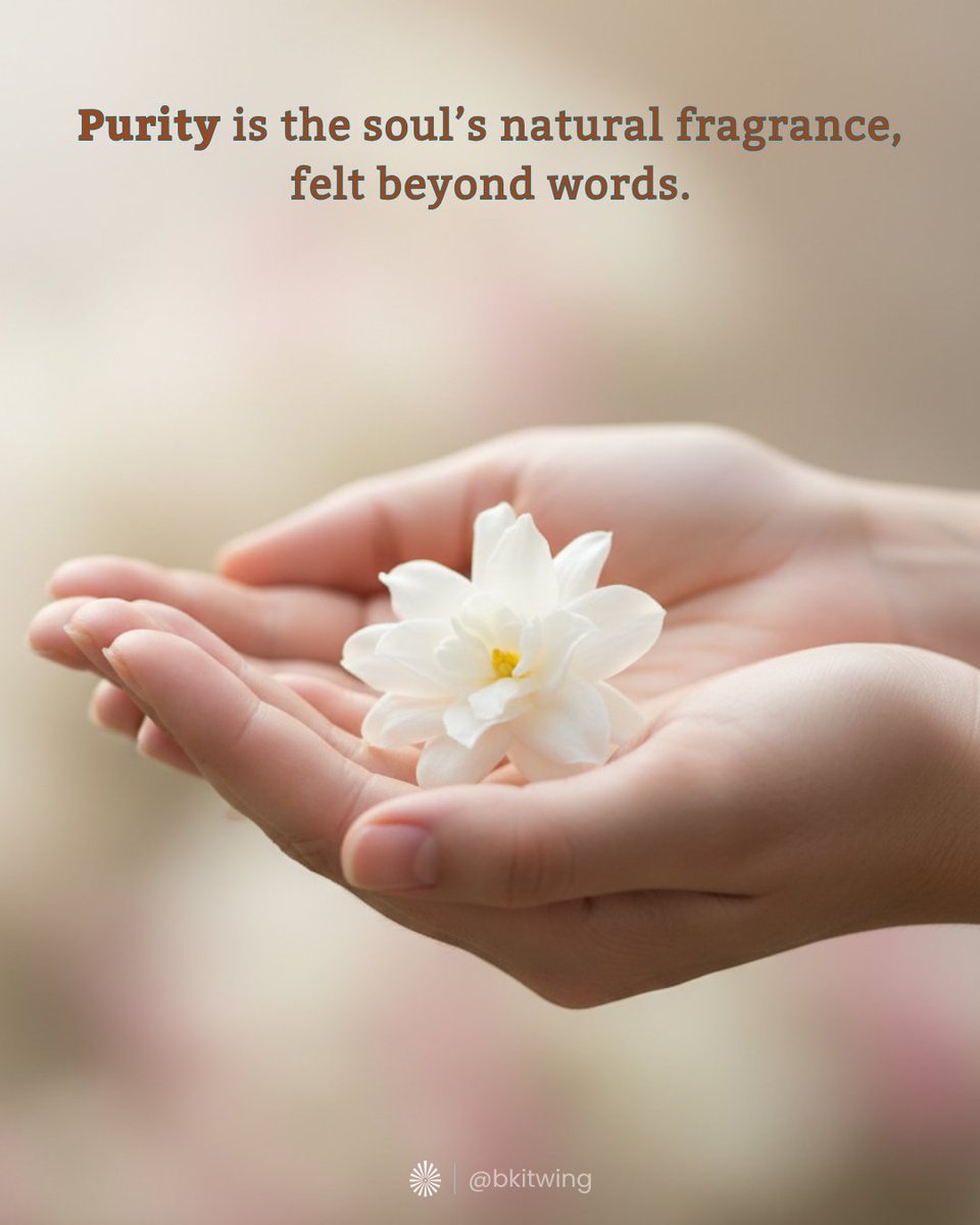 bkitwing's tweet image. #Purity is your soul’s natural fragrance — subtle, serene, and #divine. It radiates silently, touching hearts &amp;amp; inspiring peace wherever you go. When the soul returns to its #pure state, the world begins to #heal. 🌸
#InnerPeace #SpiritualFragrance #BKITWing #BrahmaKumaris #RERF
