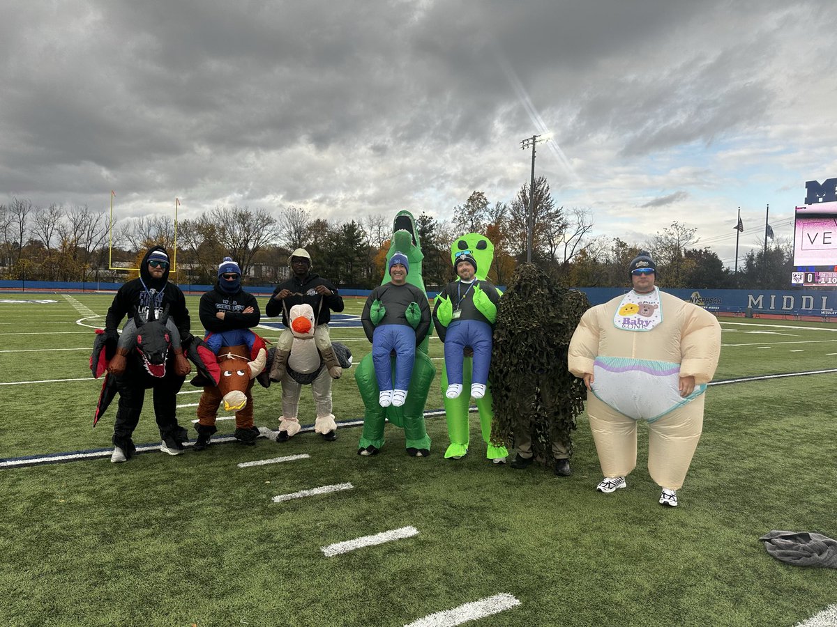 <a href="/Mtownfb/">Middletown Football</a> coaching staff had a little fun during pre-game warm ups on a Halloween Senior Night!
