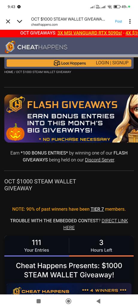 oohanaleen's tweet image. This is an amazing opportunity! 🎮💫 Thank you @cheathappens for giving back to the gaming community. $1,000 on Steam (or PayPal!) would be a total dream come true 😍🔥

#CheatHappens #Giveaway #Steam #PayPal