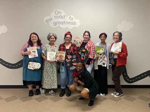 JSESKinder's tweet image. Our @JSES_Stallions Kinder Team had fun dressing up as the &quot;The Old Lady who Swallowed...&quot; book series for the Book Character parade today! 🧡