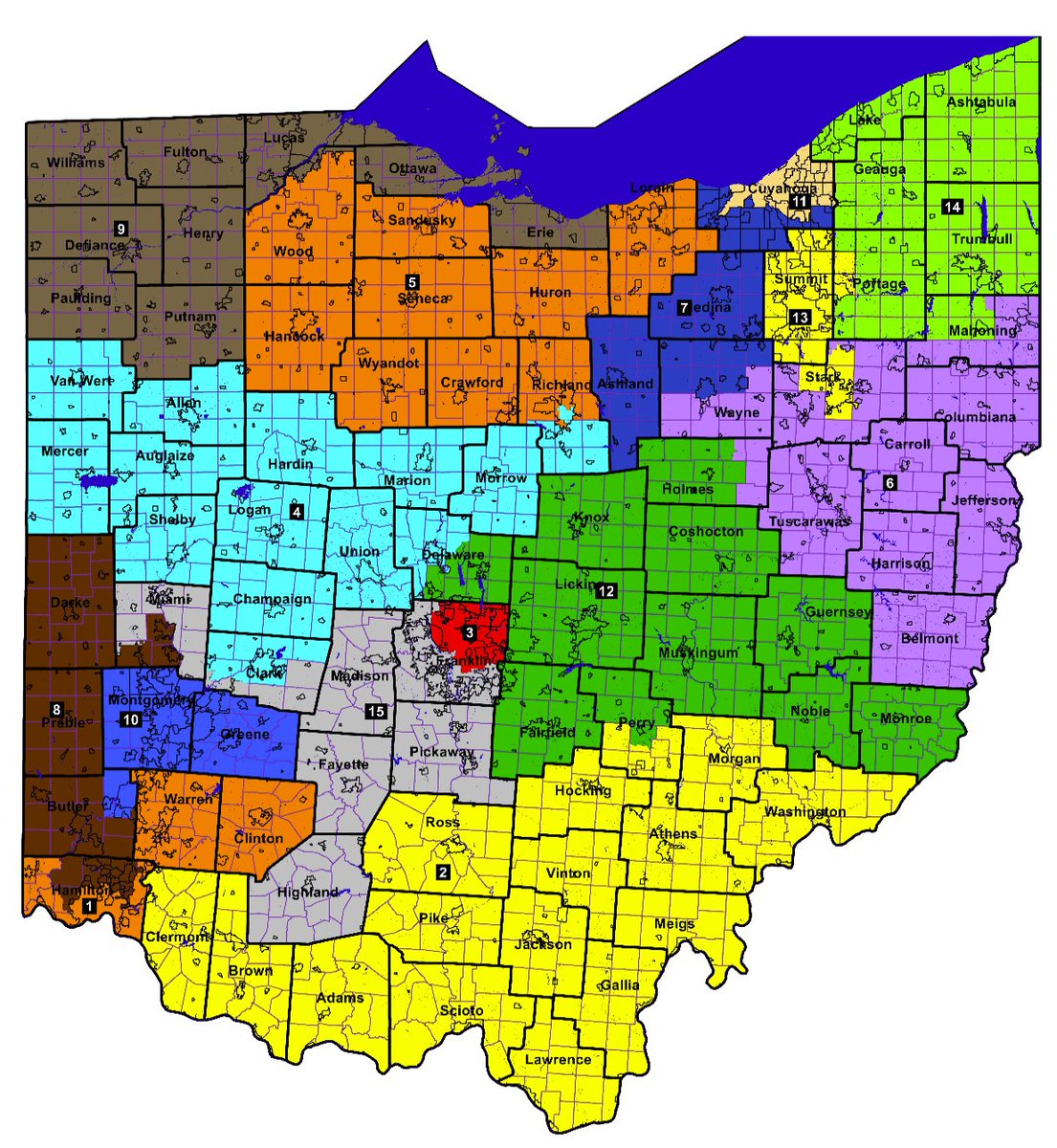 LPOhio's tweet photo. The Ohio Redistricting Commission has adopted another ridiculous map.
Districts 1, 7, 9 and 15 are just outrageous. 
What a bunch of clowns.
If @OHDems can't even fight for maps they consider "fair" when their political gravy train is on the line, how can anyone take them seriously on matters we know they don't care about?
