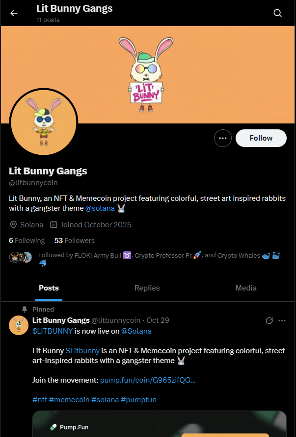 glintdotcro's tweet image. Scam alert on $base

@LitBunny_ is a copy paste scam that launched on #pumpdotfun 

🐰🚫 pump.fun/coin/G965zifQG…

🐰🚫 opensea.io/collection/lit…

You could've atleast tried a little harder, my guy.

#base #eth #nfts #pfps #NFTScam #OpenSeaNFT