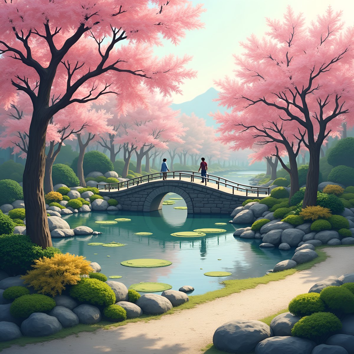 PromptSin's tweet image. Experience tranquility under blooming cherry blossoms! 🌸✨ Visit a serene garden today! 
#SpringVibes #NatureLovers