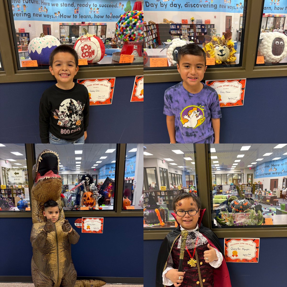HicksLibrary's tweet image. Congratulations to the winners of our annual pumpkin contest! What a fabulous display of creativity! #fallfun  @HicksTigers