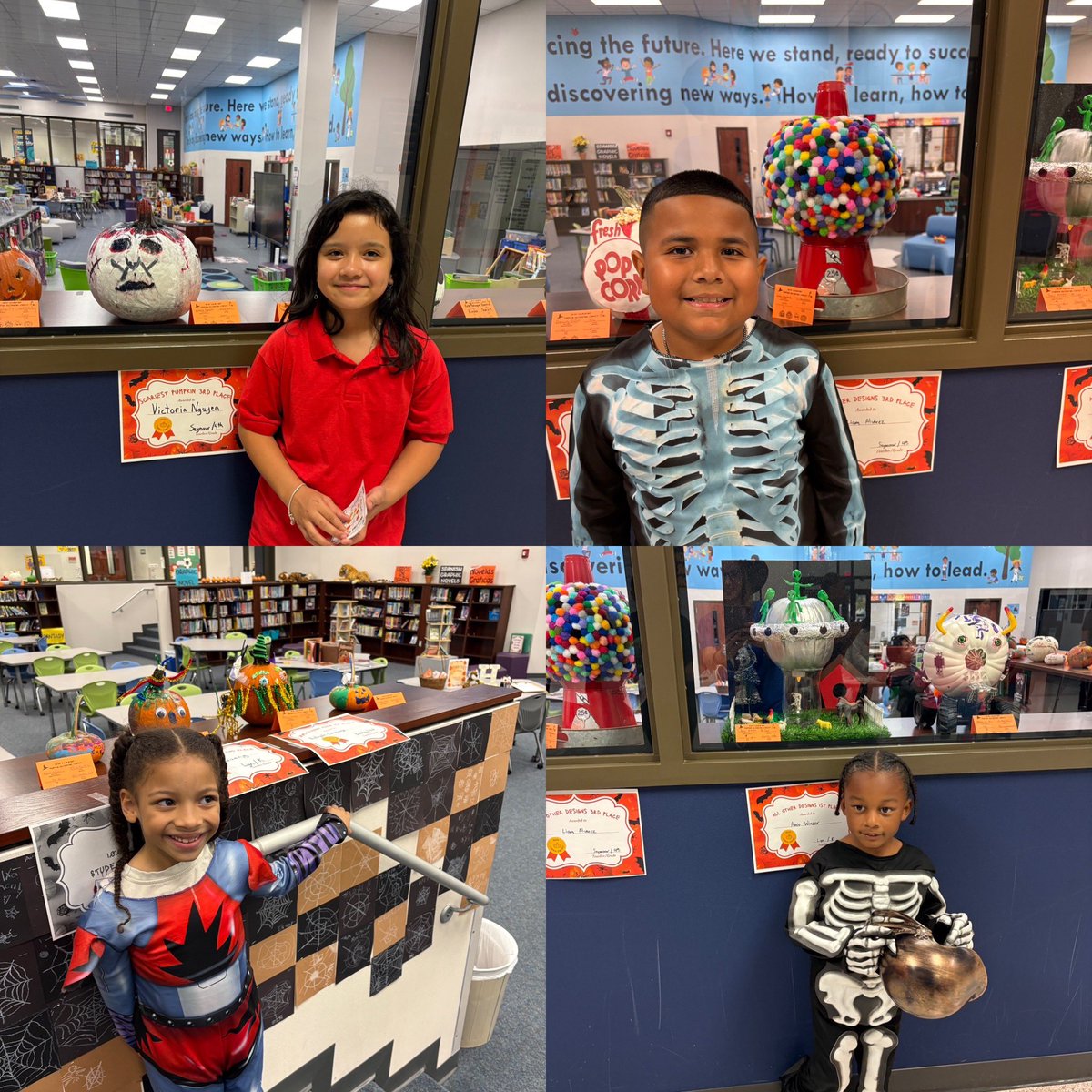 HicksLibrary's tweet image. Congratulations to the winners of our annual pumpkin contest! What a fabulous display of creativity! #fallfun  @HicksTigers