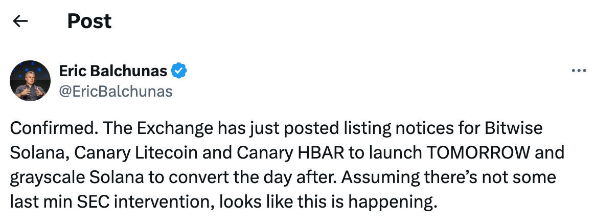 morphaeuswaha's tweet image. من المقرر إطلاق صناديق المؤشرات المتداولة Solana وLitecoin وHedera يوم الثلاثاء، وفقًا لإريك بالتشوناس من بلومبرج.

هل سيؤدي هذا إلى إحداث تحرك كبير آخر في العملات البديلة؟