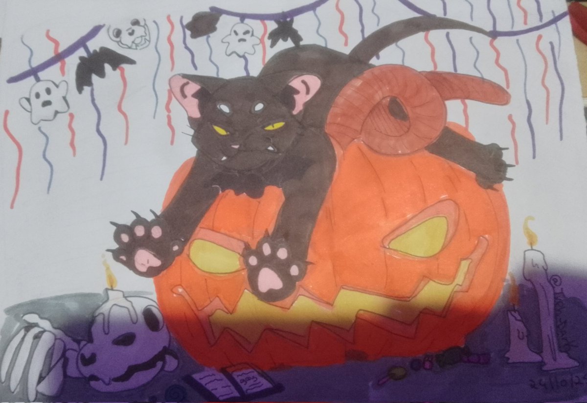 typh_dark's tweet photo. 🎃👻And now, just a silly drawing of one of the cutest OCs, right? I haven't given it a name yet, but if you want to suggest one, that's fine.Happy Halloween again! 🎃👻 https://t.co/KaF8lEJBoz
