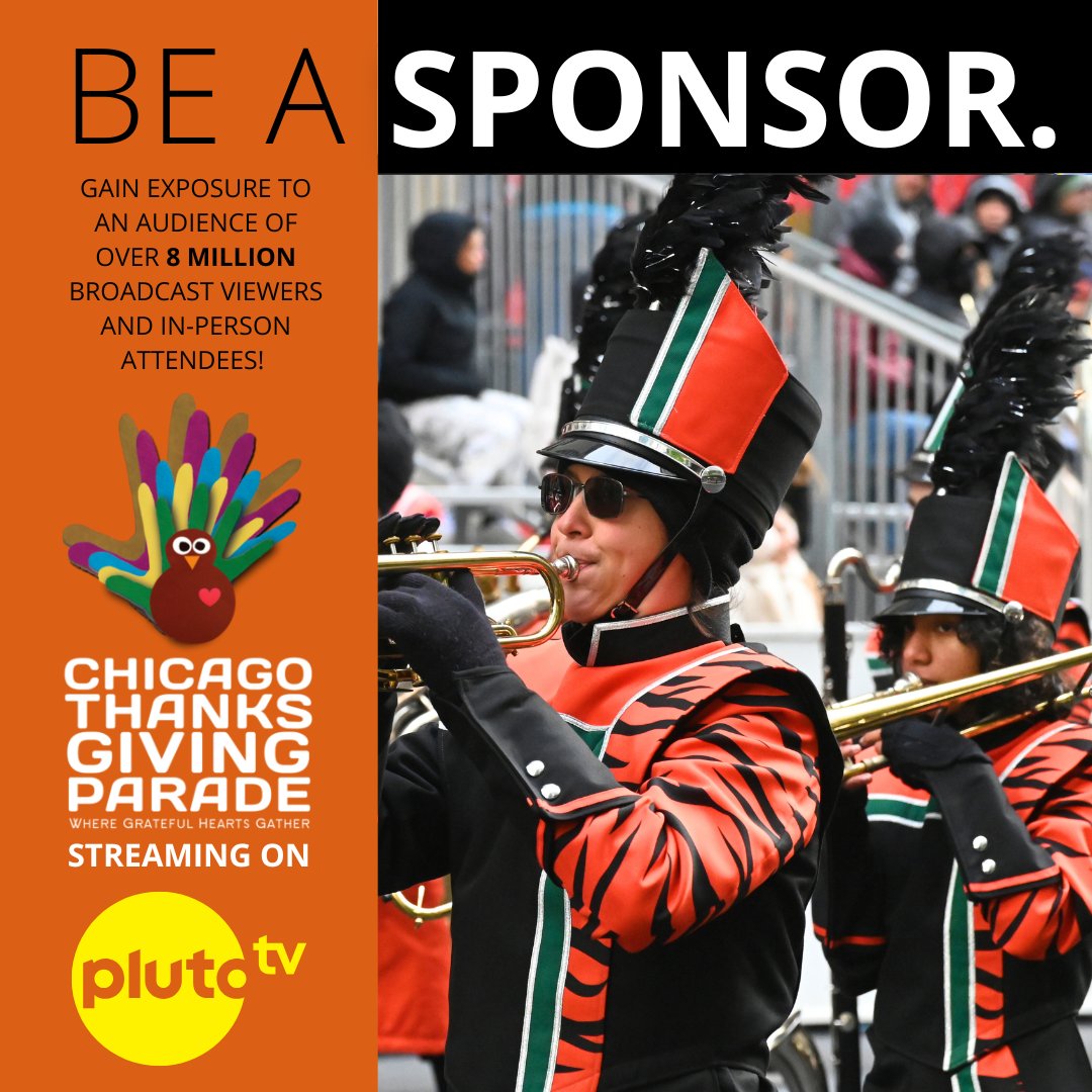 Strike a chord with millions of viewers this Thanksgiving! 🎺🎶
The Chicago Thanksgiving Parade, streaming live on <a href="/PlutoTV/">Pluto TV</a>, gives sponsors a front-row seat to one of America’s most beloved traditions.
Partner with us: hubs.li/Q03QlXyz0

#ChicagoThanksgivingParade