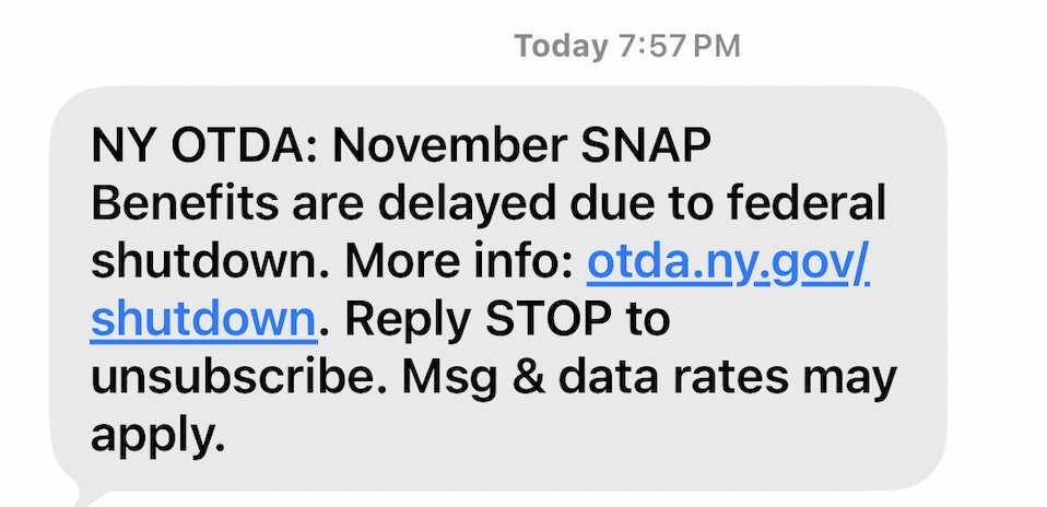 I just got this. I'm not getting my SNAP benefits this month because of Trump.  I don't get much but I don't make much. I can't imagine the horror of a family unable to feed their babies, or an elderly person like me who is unable to buy food.