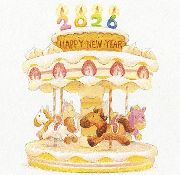 【お知らせ】 郵便局のプリントサービスにて、年賀状のイラストを描かせていただきました。来年は午年なので、ケーキなメリーゴーランド 下記より注文受付中です〜 よろしくお願いします
