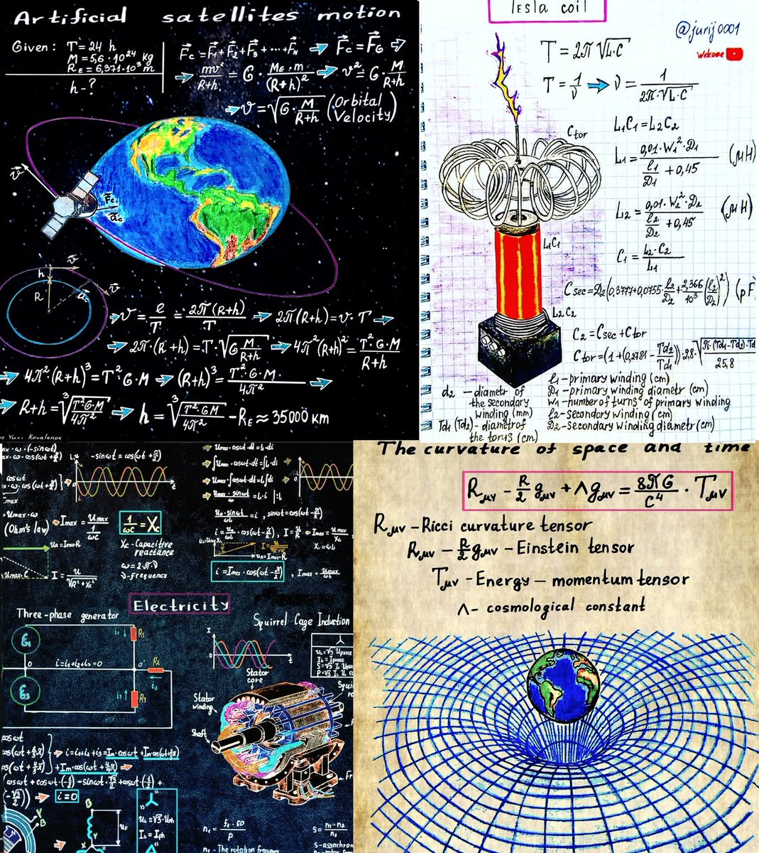 Yuri Kovalenok, <a href="/jurijkovalenok1/">@jurij0001</a>, is a physics teacher who represents physics and mathematics concepts (and formulas) in an artistic fashion.  Here are pages from his seemingly infinite notebook. Artwork used with permission.