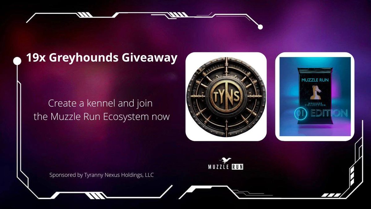 TYNSHoldings's tweet image. 𝐓𝐄𝐒𝐓: Every beginning of the month we will be offering FREE 19+ greyhounds to new players to bring into the Muzzle Run Ecosystem.

To enter, you must like &amp;amp; follow!

Winner Picked: Nov 8th, 2025

#Web3Racing #Web3Gaming #CryptoGaming @muzzle_run