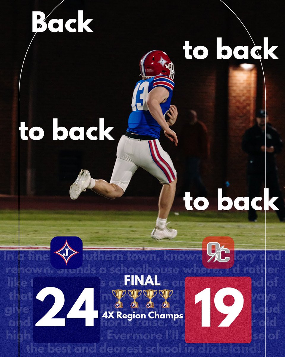 JeffersonFootba's tweet image. Our Dragon Seniors become the first class in Jefferson history to win  4️⃣ Region Championships!!  🏆 🏆 🏆 🏆

Jefferson 24
Oconee Co. 19

Thank you #DragonNation!!
We will see you in two weeks in Memorial Stadium!!

Good luck to Oconee in the playoffs.