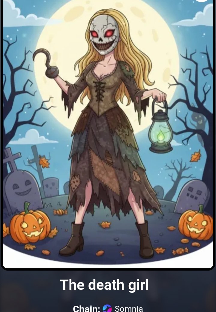 Are you ready celebrate Halloween with me boy ? Don't forget mint Halloween NFT <a href="/NFTs2Me/">NFTs2Me ⧫ NFT Toolkit for Creators</a>
Link:the-death-girl.nfts2.me
#SomniaHalloween <a href="/Somnia_Network/">Somnia</a> <a href="/0xPaulThomas/">paul.somi</a> <a href="/aleksamil_/">aleksa</a> <a href="/OGSomniac/">Intern.somi</a>