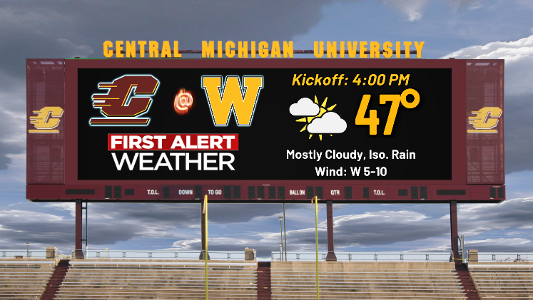 CEaslickWNEM's tweet photo. #TV5FirstAlert: A shower can't be ruled out, but otherwise, it won't be a bad day to start November for @CMU_Football  &amp; WMU in Kalamazoo. Whatever the weather, it's nice to see this game on Saturday where it belongs! #FireUpChips!
@AdamJaksa https://t.co/0a8v2nJ3Ju