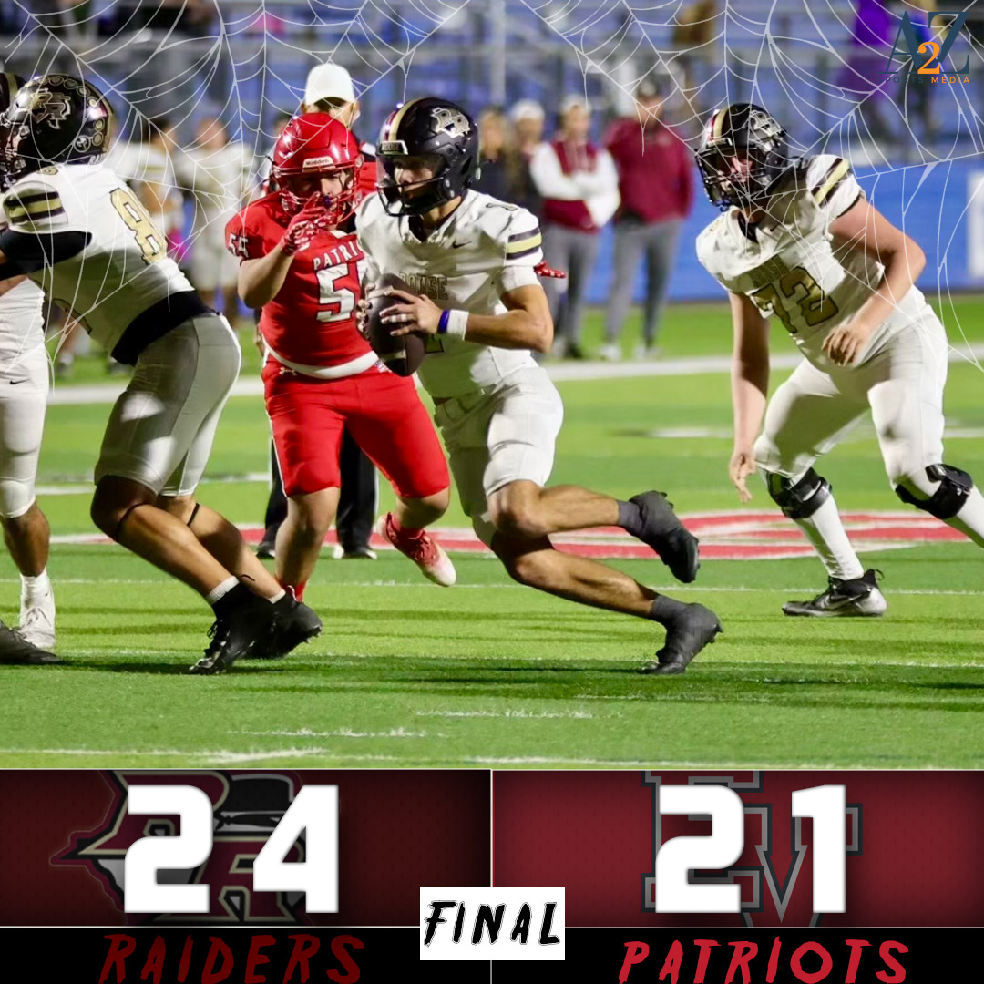 Nightmare at Birkelbach Field for the Patriots! Raiders come out with the WIN! <a href="/1RoUSeFB/">JoshuaMann#1RoUSe</a> <a href="/RouseRaidersFB/">Rouse High School Football BC</a> #allinonbrotherhood #1RoUSe #A.I.O.B.