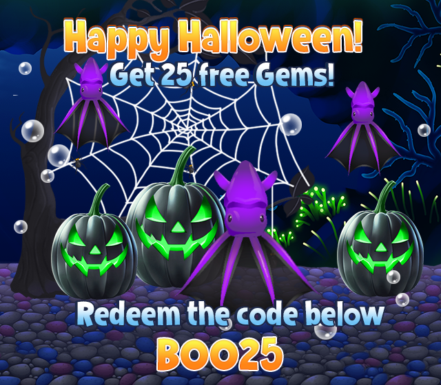 FishParadiseApp's tweet photo. 🎃🎃Happy Halloween! To celebrate we're giving everyone a gift of 25 gems. Redeem the code in game by going to the Fan page section. 🎃🎃 https://t.co/QzwxHk5BRb
