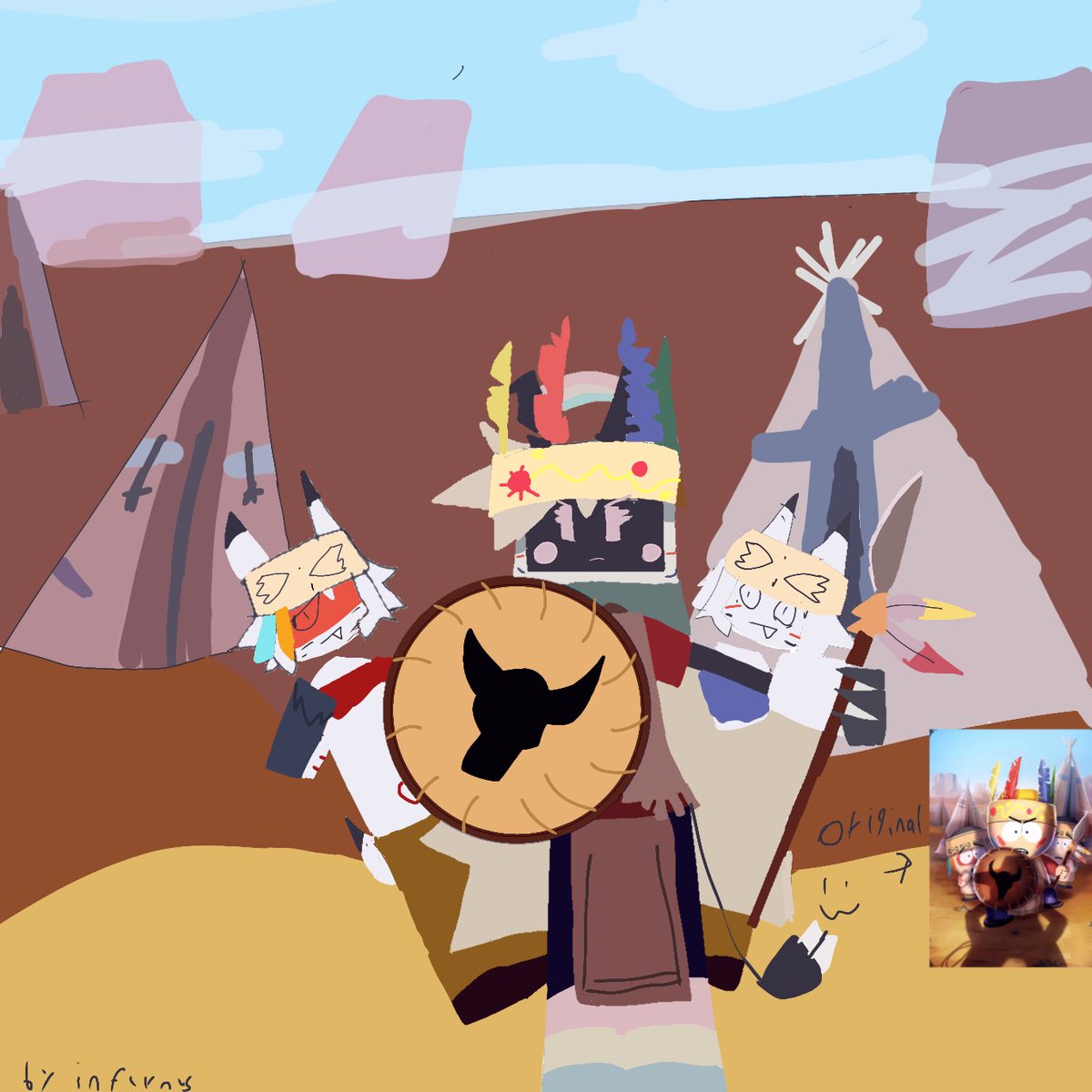 KOURZE1's tweet image. Ruby indian brute!🏹🪶⛺ #fpefanart #FPE #FpeRuby  #FpeFoxboy #FpeAu #fundamentalpaperdestroyer #southparkfanart