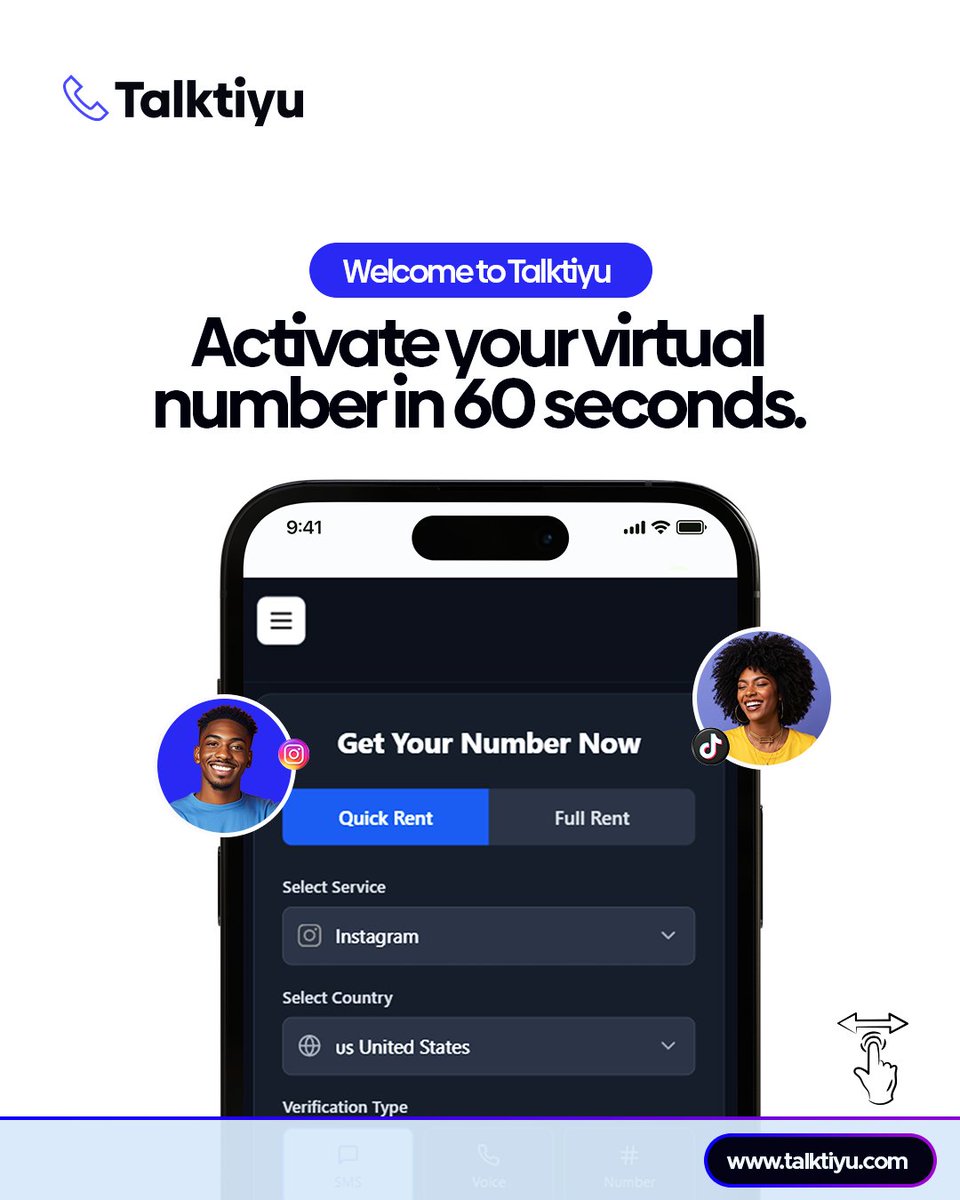 OurTalktiyuApp's tweet image. Welcome to a very stress-free month of November! No SIM, no stress. With Talktiyu, your virtual number is ready in just 60 seconds 🚀
 -
#Talktiyu #virtualnumber #virtualsim