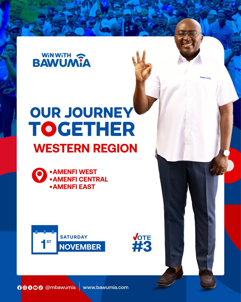 BawumiaCampaign's tweet photo. Next stop 🚏 Western Region
#WinW
#Bawumia2028 https://t.co/nvaFmS3DjL
