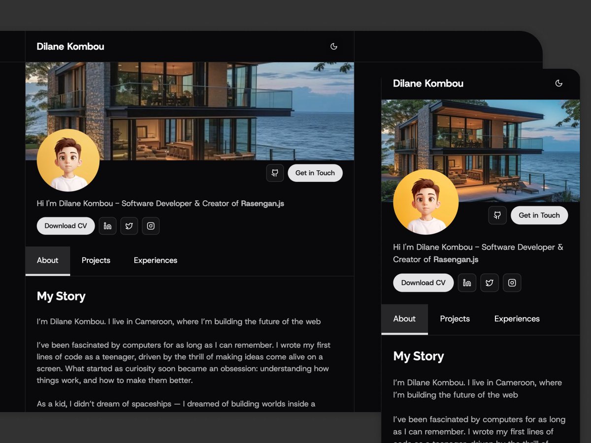rasenganjs's tweet image. We introduce Plus Ultra — a powerful portfolio template built with 
- @rasenganjs
- @shadcn
- TailwindCSS v4 
- Framer Motion  

The template is full customizable with light/dark theme support. 

Initially cost €59, we leave it at €39  

Link: ui.rasengan.dev/templates/plus…