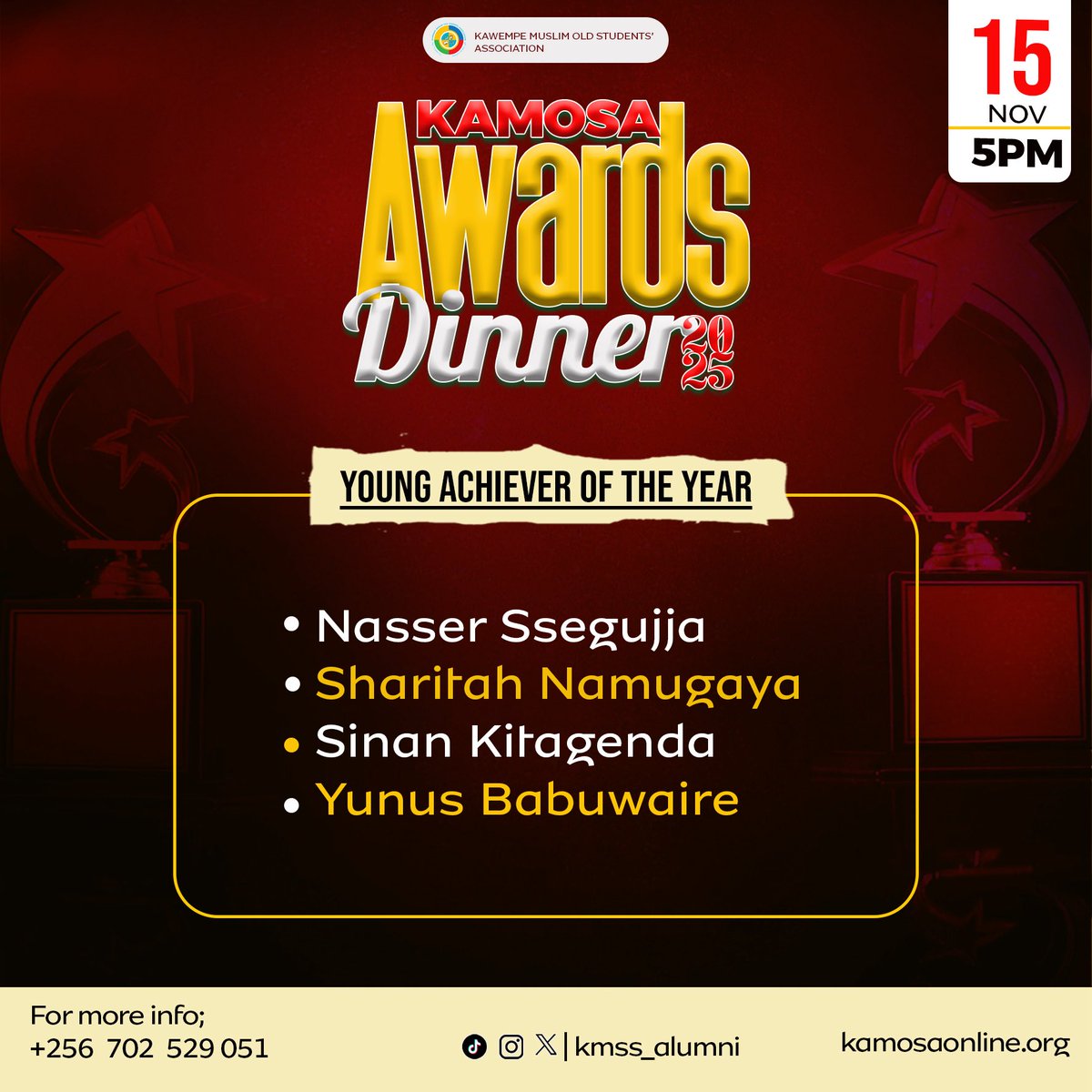 KMSS_Alumni's tweet photo. 🚨KAMOSA NOTICE🚨
PRESENTATION OF NOMINEES – KAMOSA AWARDS DINNER 2025

Dear Members,

The KAMOSA Organizing Committee is pleased to present the nominees for the various categories of the KAMOSA Awards Dinner 2025.

This year’s nominations recognize individuals and groups who have demonstrated exceptional leadership, creativity, commitment, and impact within the KAMOSA community.

Below are the nominees in their respective categories:

We congratulate all the nominees for their outstanding contributions and encourage all members to show support as we look forward to celebrating excellence at the Awards Dinner.

Voting link will be published in due course.