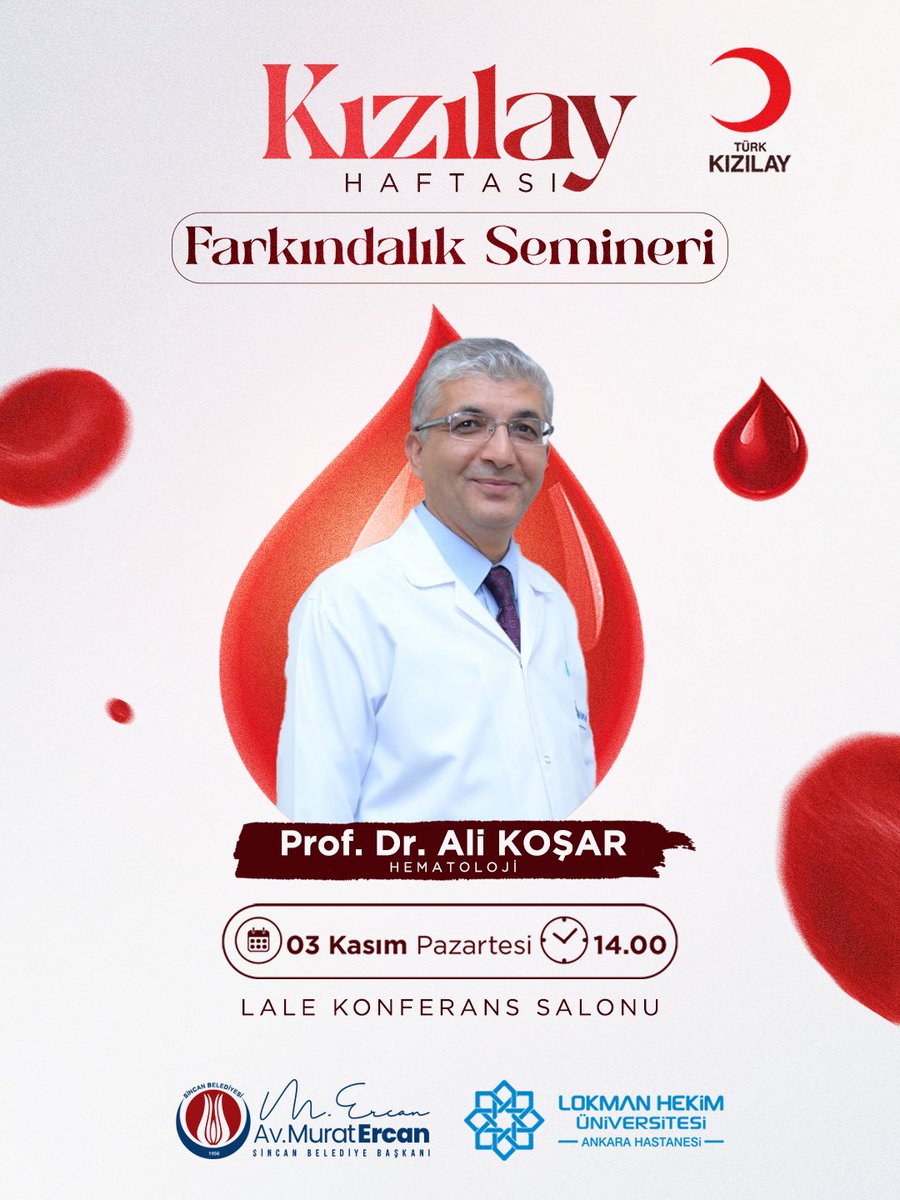 Bir damla kan, bir hayata umut olur ❤️

Kızılay Haftası kapsamında, toplumsal farkındalığı artırmak ve kan bağışının önemini vurgulamak amacıyla düzenlediğimiz Farkındalık Seminerinde bir araya geliyoruz.

Hematoloji Uzmanı Prof. Dr. Ali Koşar’ın katılımıyla gerçekleşecek bu