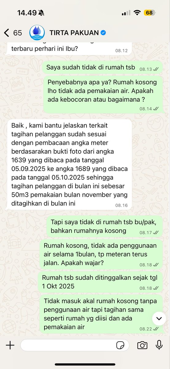 syifaads's tweet photo. Responnya selalu seperti ini. tolong segera ditanggapi &amp; dicek apabila memang indikasinya kebocoran. Sangat tidak wajar rumah kosong tapi tagihan sampai 600rb tuh gimanaa ya😃 @perumdatpkb https://t.co/zSE62xKyic