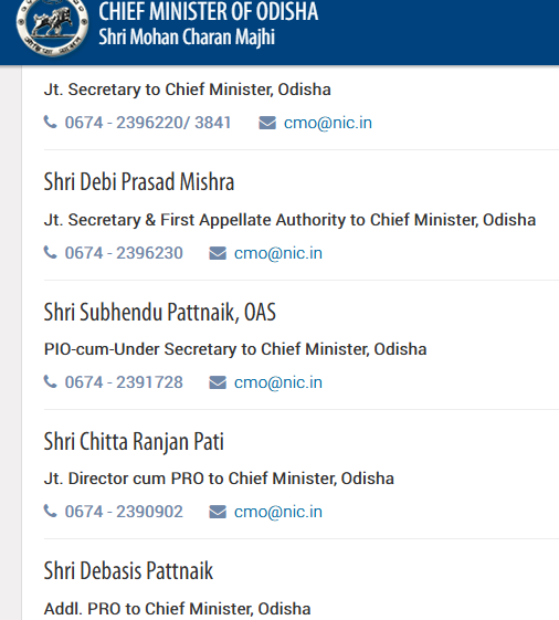 jnanpanda's tweet photo. Noticed something odd. All designated officers of the Odisha Chief Minister’s Office seem to have identical email IDs. How can multiple officials share the same address for official communication? Transparency and accountability begin with proper contact identities. @CMO_Odisha https://t.co/kisLvV9PZT