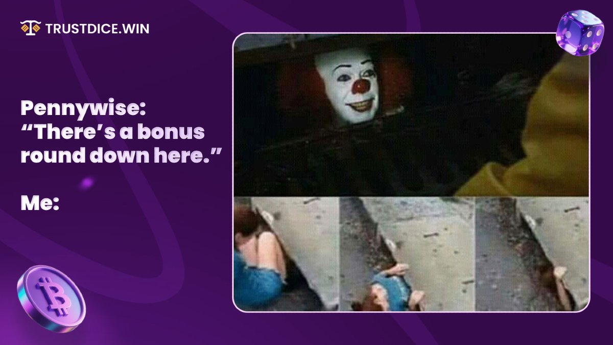 TrustDice's tweet image. He said bonus round and my brain said ‘worth it.’ 
In fact, I’d be down there doing backflips 🎈
➡️ cutt.ly/yr70Wveh

#Halloween #Halloween2025 #TrustDiceFun #Jokes #Funny #Memes